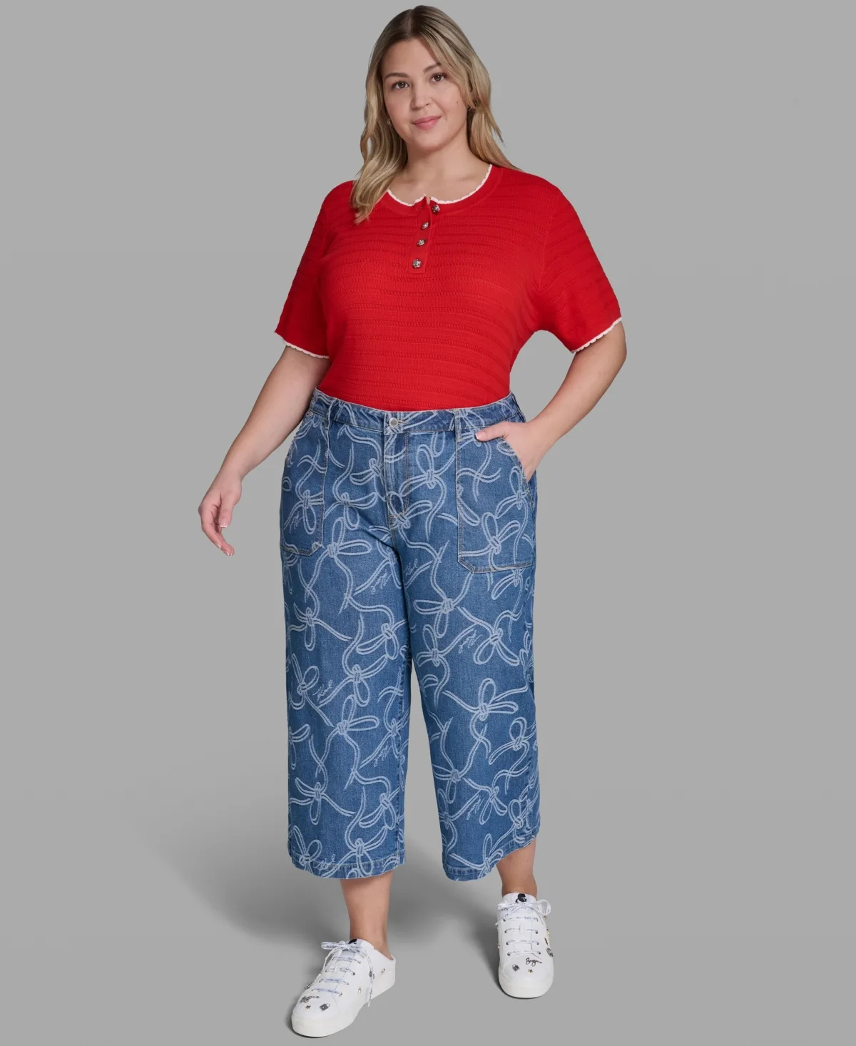 Mid-Rise Bow-Jacquard Cropped Jeans by Karl Lagerfeld Paris