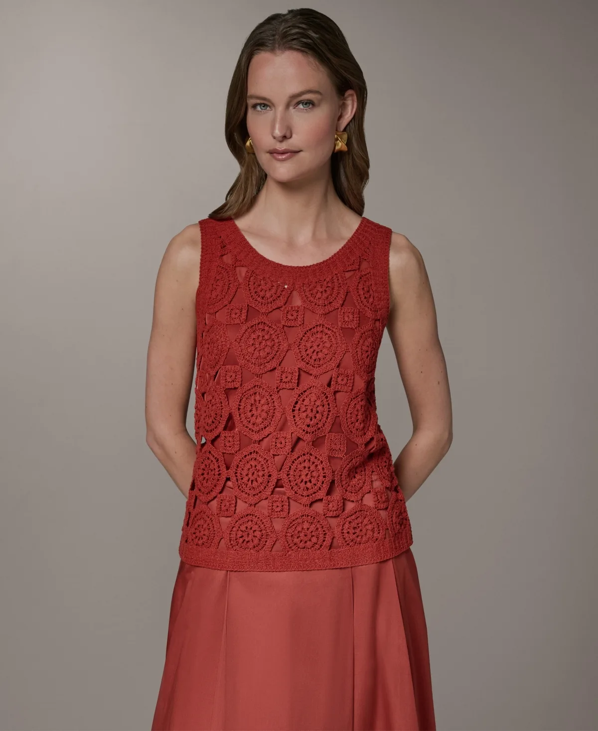 Crewneck Crochet Shell Sweater by Donna Karan New York