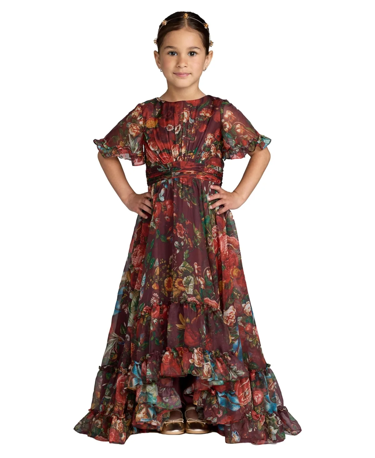 High Neck Ruffle Hi Low Gown by Mac Duggal