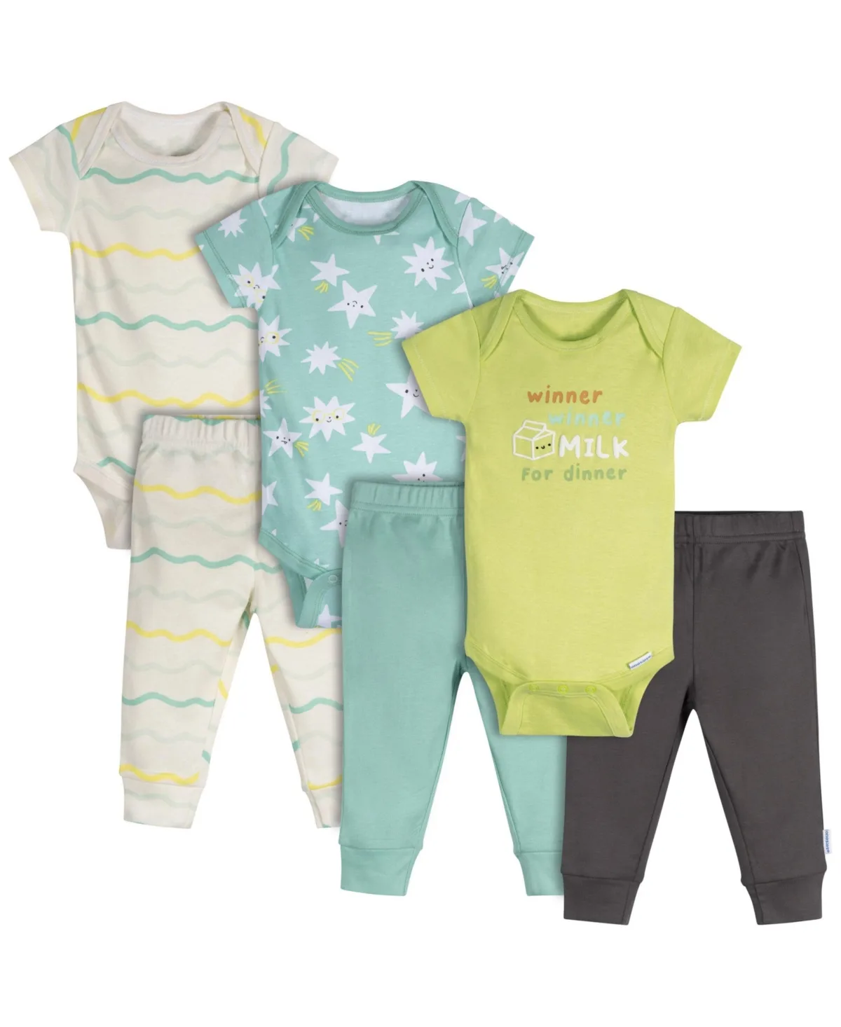 Neutral 6-Piece Onesies and Active Pant Set by Onesies Brand