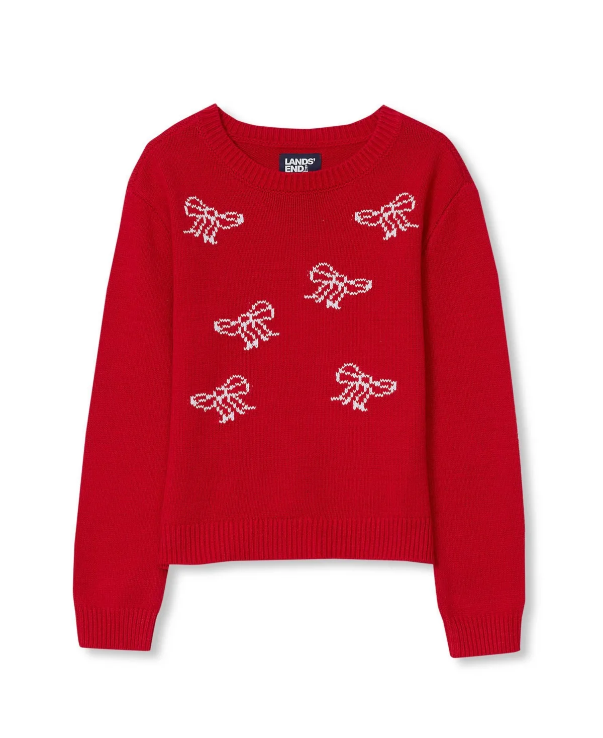 Long-Sleeve Intarsia Graphic Crewneck Sweater by Lands' End