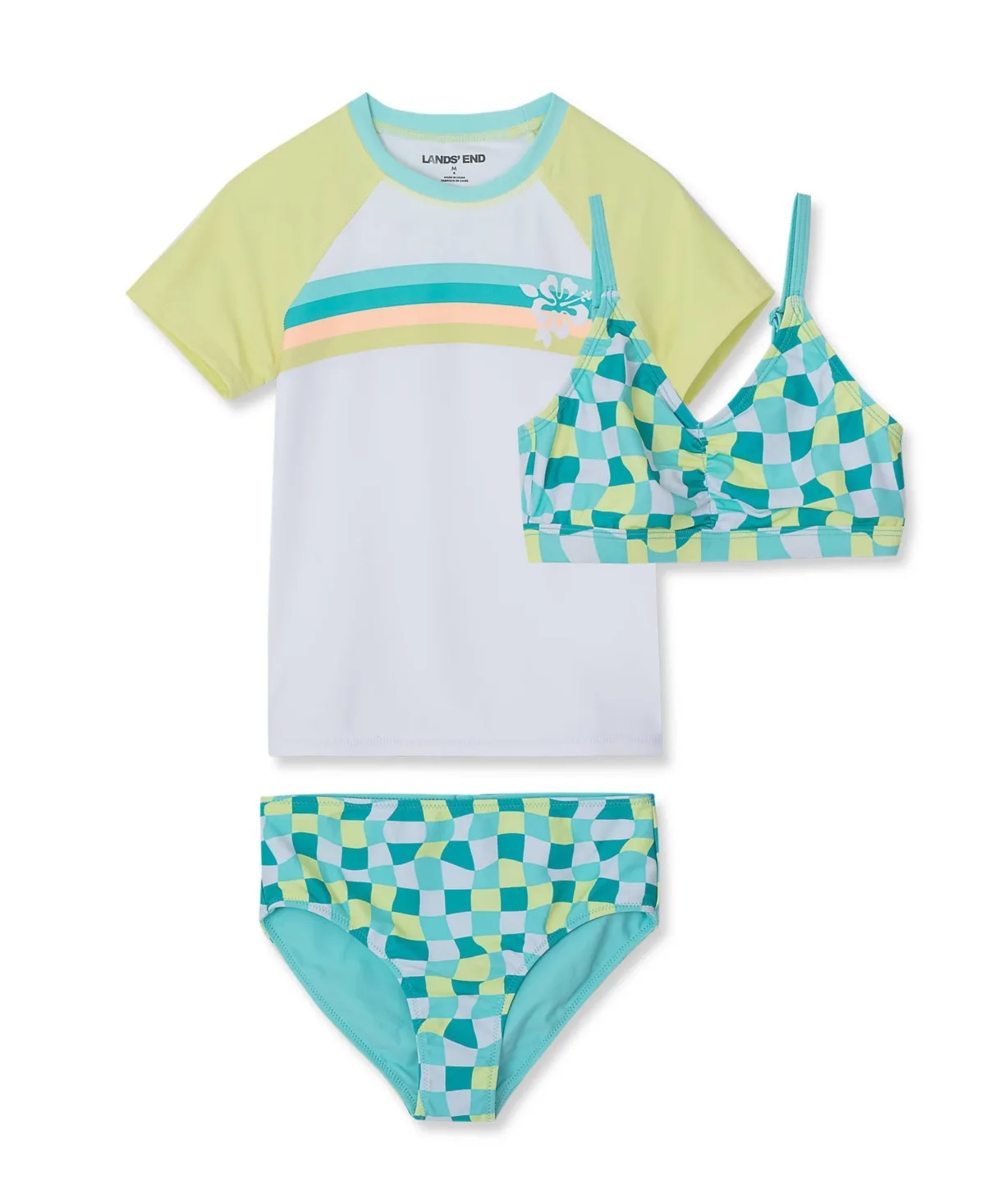 Chlorine Resistant Short Sleeve Rash Guard 3 Piece Swimsuit Set by Lands' End