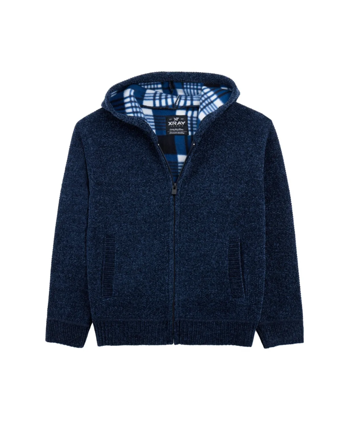 Fleece Lined Full Zip Hooded Chenille Knit Sweater by Xray