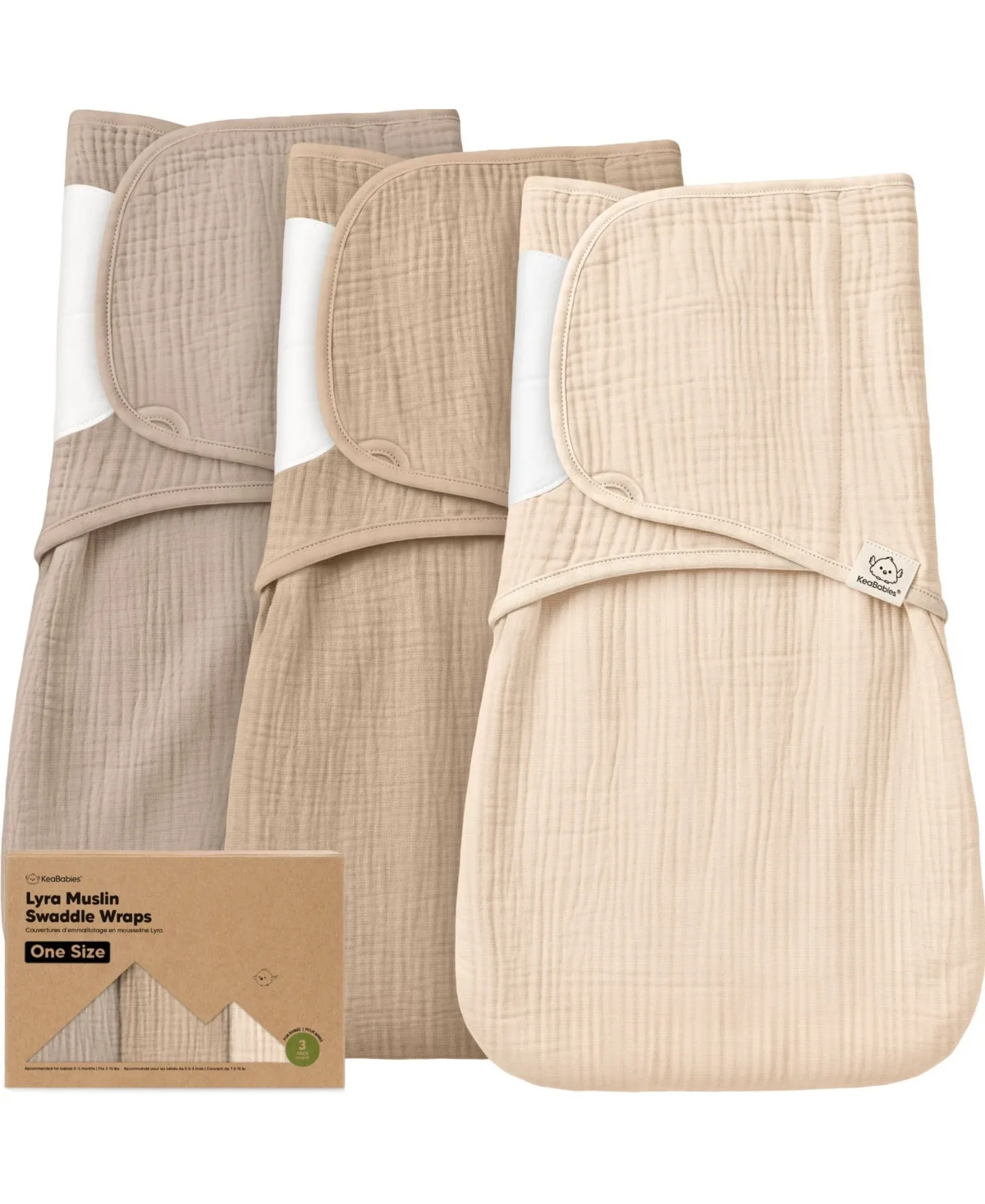 3pk Lyra Muslin Swaddles for Newborns, 100% Cotton Baby Swaddle Sleep Sack for 0-3 Months by Keababies