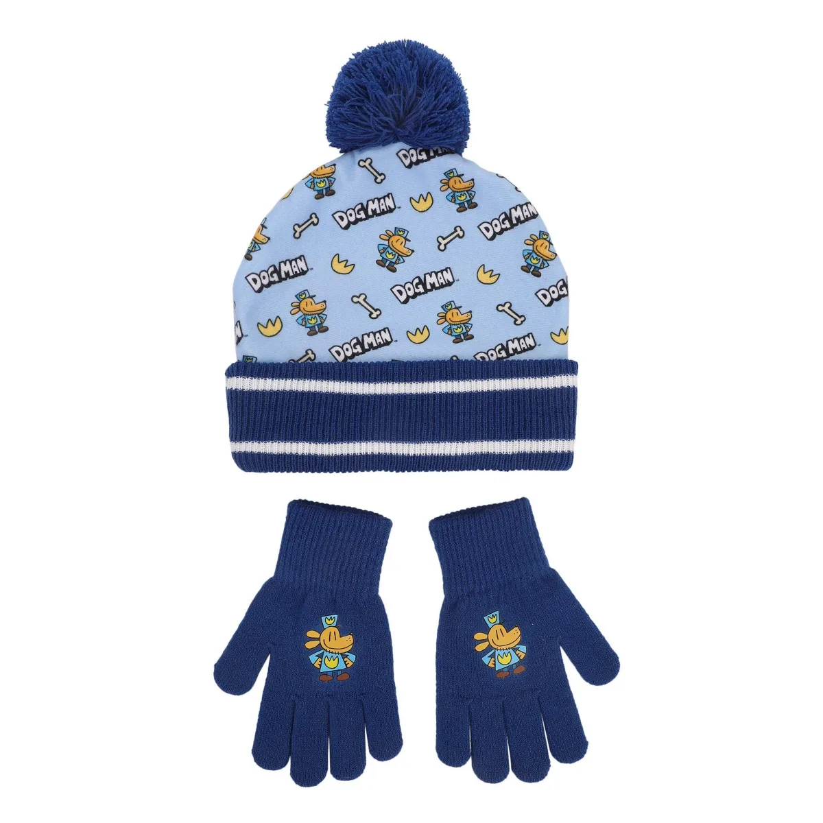 All-Over Character Print 2-Piece Knit Beanie and Gloves Set by Dog Man