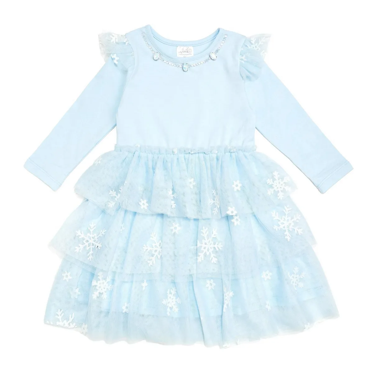 Glitter Snowflake Long-Sleeve Tiered Tutu Dress by Sweet Wink