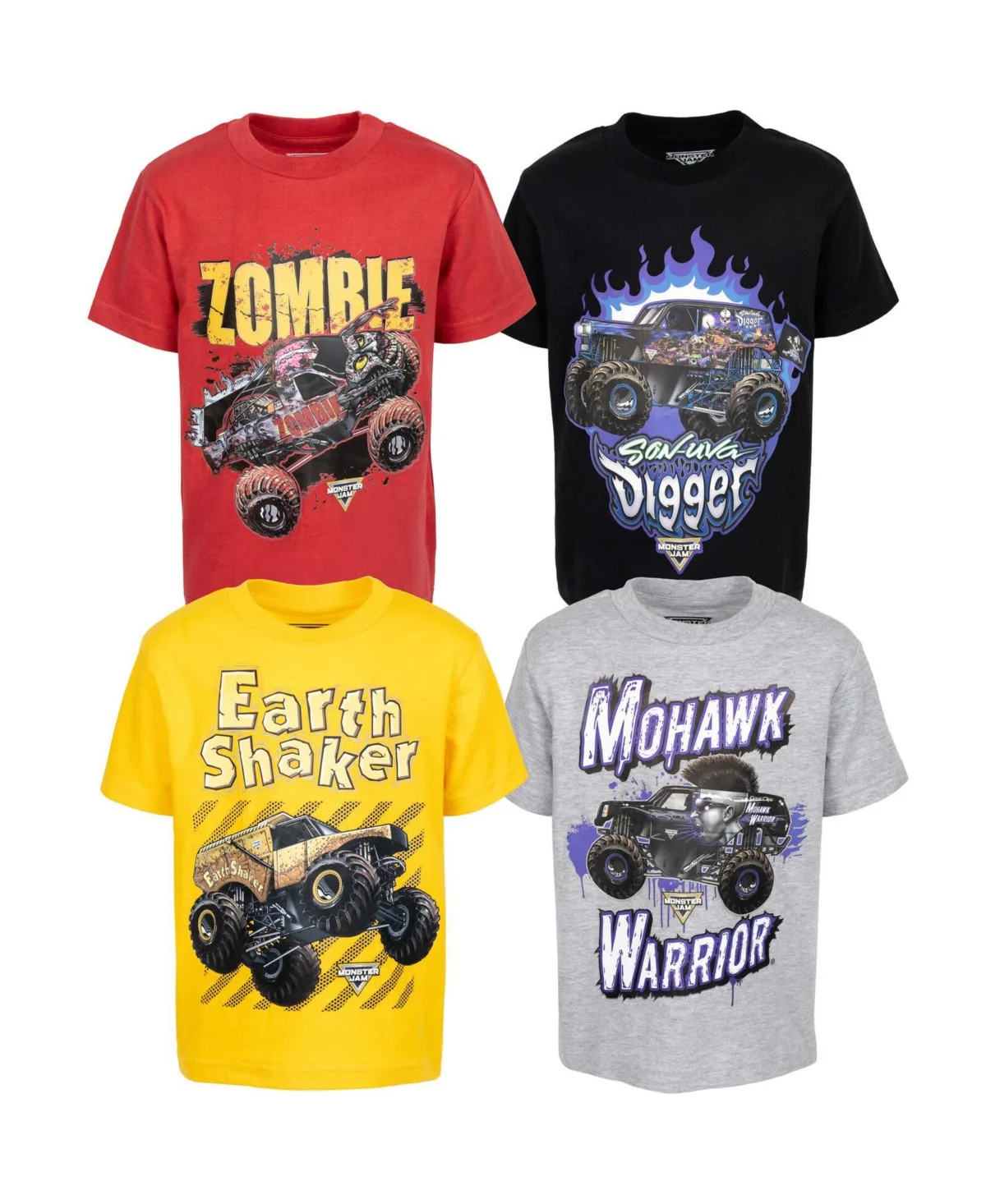 Earth Shaker Zombie Grave Digger 4 Pack Graphic T-Shirts by Monster Jam