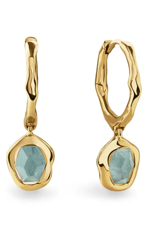 Odyssey Drop Huggie Hoop Earrings in 18K Gold Vermeil/Aquamarine by Monica Vinader