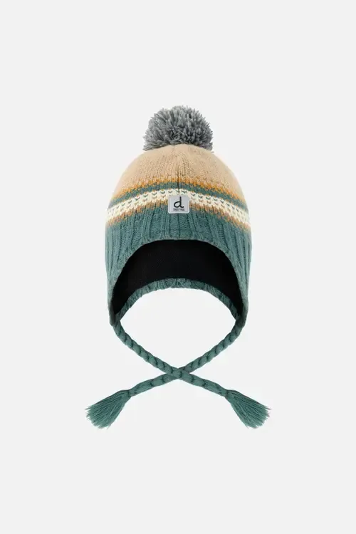 Winter Chevron Jacquard Earflap Peruvian Knit Hat with Pompom by Deux par Deux