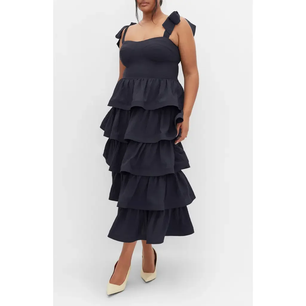 Elina Tie Strap Tiered Midi Dress