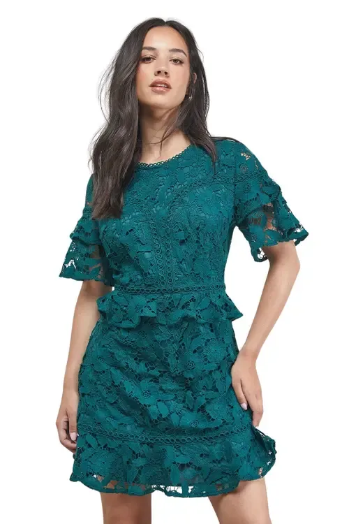 Lace Trim Detail Frill Sleeve Mini Dress by Oasis