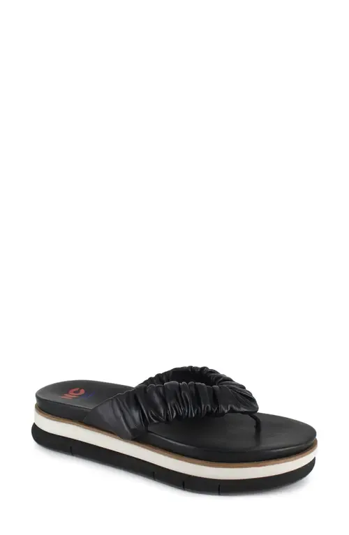 Kahlen Scrunched Platform Flip Flop in Black Leather by National Comfort