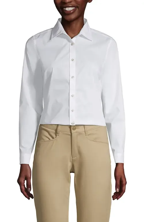 School Uniform No Gape Long Sleeve Stretch Shirt by Lands' End