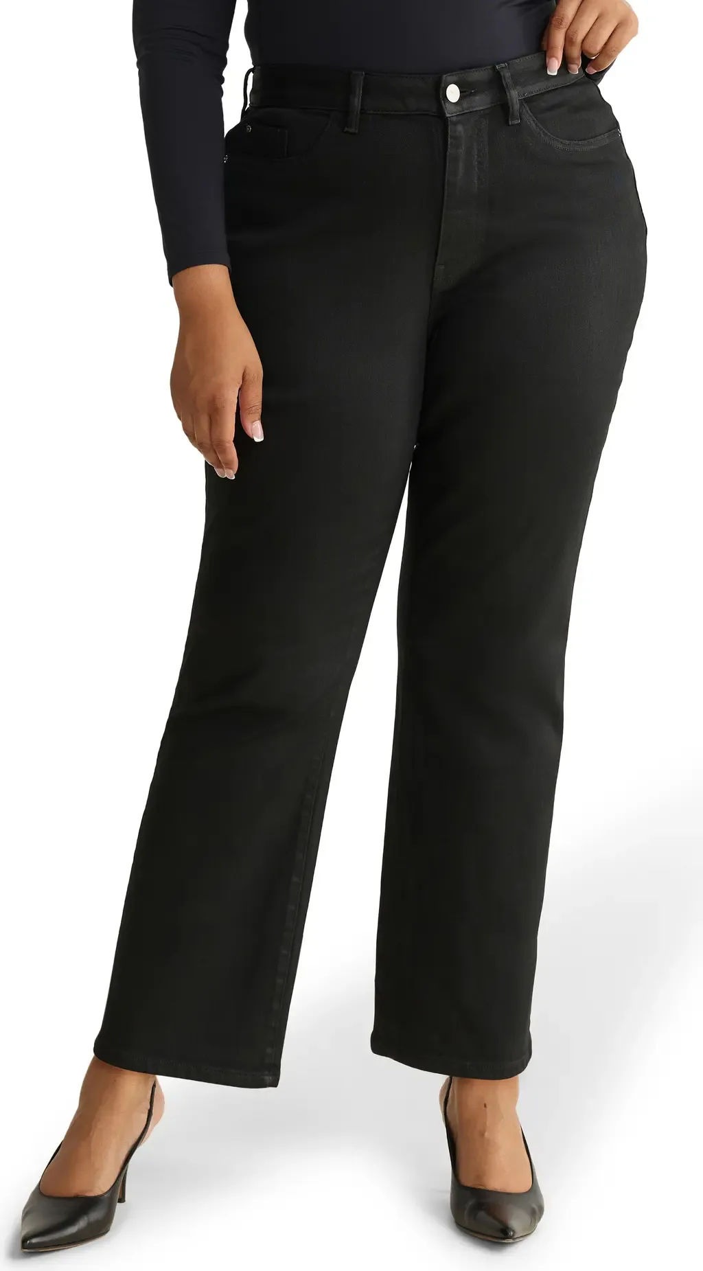 ASE High Waist Straight Leg Jeans in Coated Noir