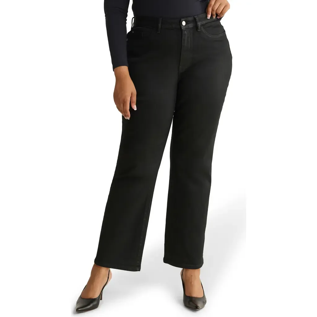 ASE High Waist Straight Leg Jeans in Coated Noir