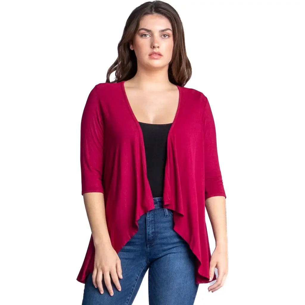 Elbow Length Sleeve Open Front Cardigan by 24seven Comfort Apparel