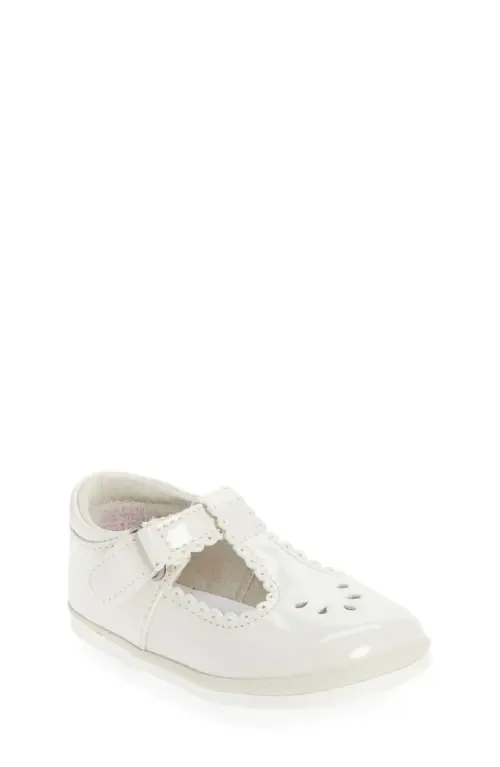 Dottie Scallop T-Strap Flat in Patent Cream by L'AMOUR