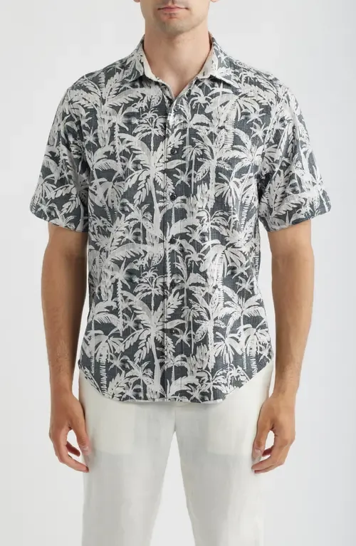 Nova Wave Nero Palms Short Sleeve Seersucker Button-Up Shirt by Tommy Bahama