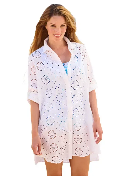 Eyelet Cover Up Shirt by Swim 365