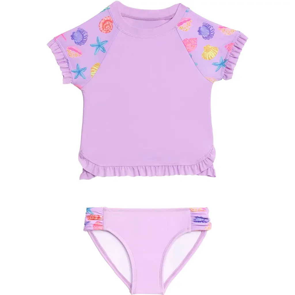 Shortsleeve Ruffle Rashguard 2-Piece Swimwear Set by Aqua Green