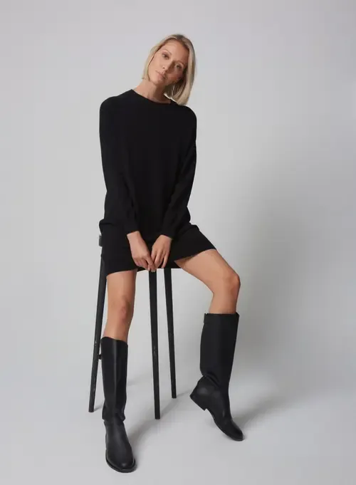Organic Cotton Stretch Long Sleeve Crewneck Dress by Majestic Filatures
