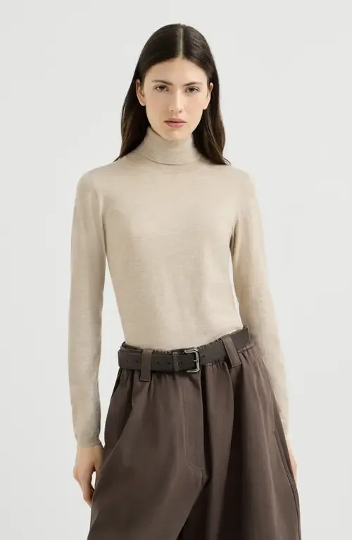 Sparkling Cashmere and Silk Lightweight Turtleneck Sweater by Brunello Cucinelli