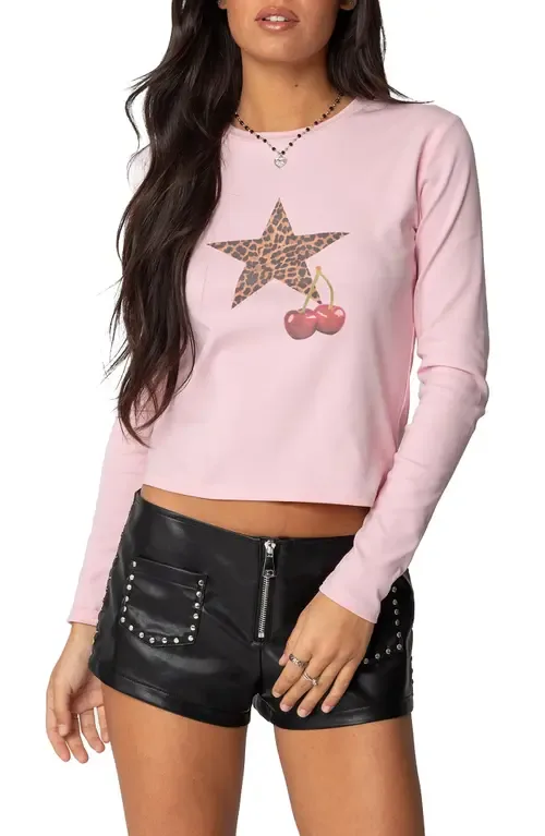 Cherry Leopard Star Long Sleeve Top by EDIKTED