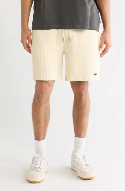Rib Knit Stretch Cotton Blend Drawstring Shorts