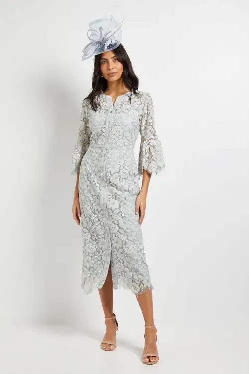 Lace Button Flute Sleeve Midi Dress by Wallis