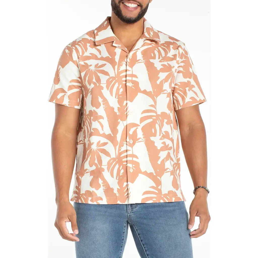 Tropical Print Cotton & Linen Camp Shirt by Liverpool Los Angeles