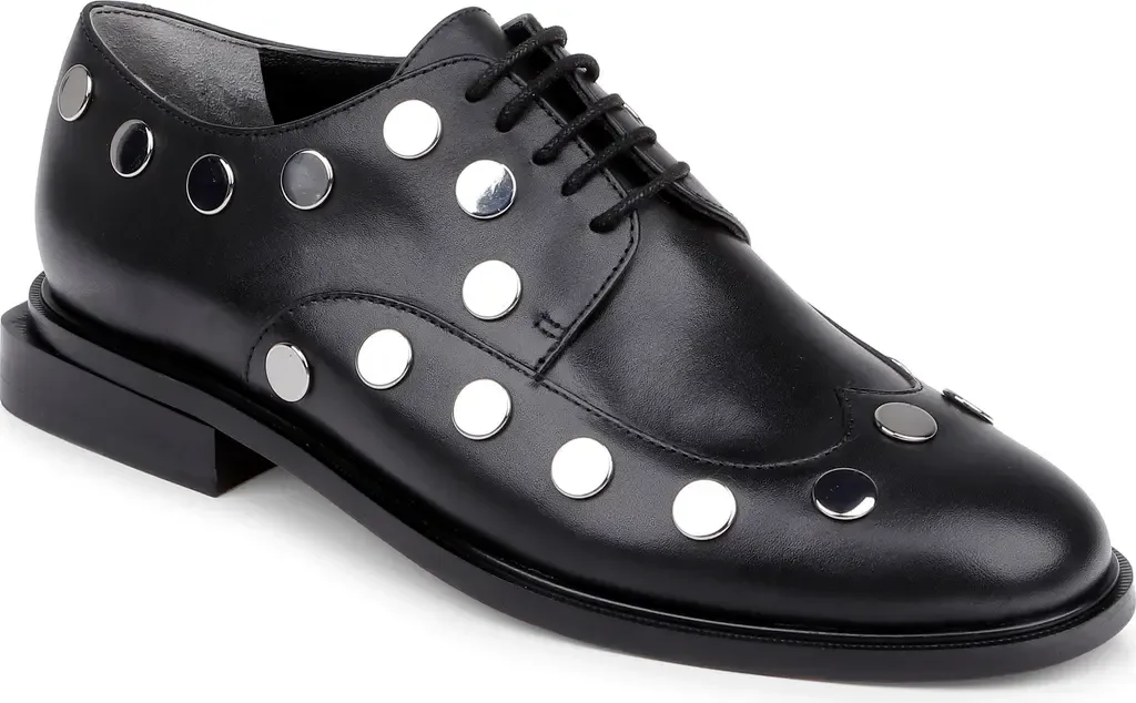 Jive Studded Flat in Black Leather by CLERAE