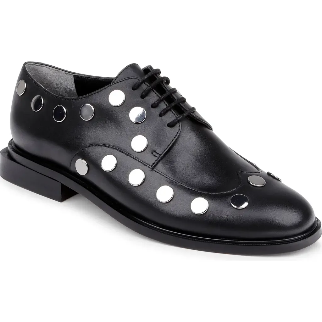 Jive Studded Flat in Black Leather by CLERAE