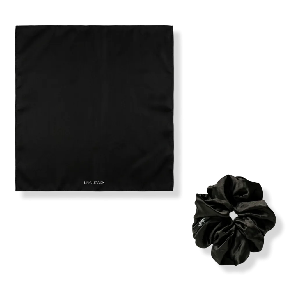 Organic Silk Noir Scarf + Oversized Scrunchie Set by LINA LENNOX