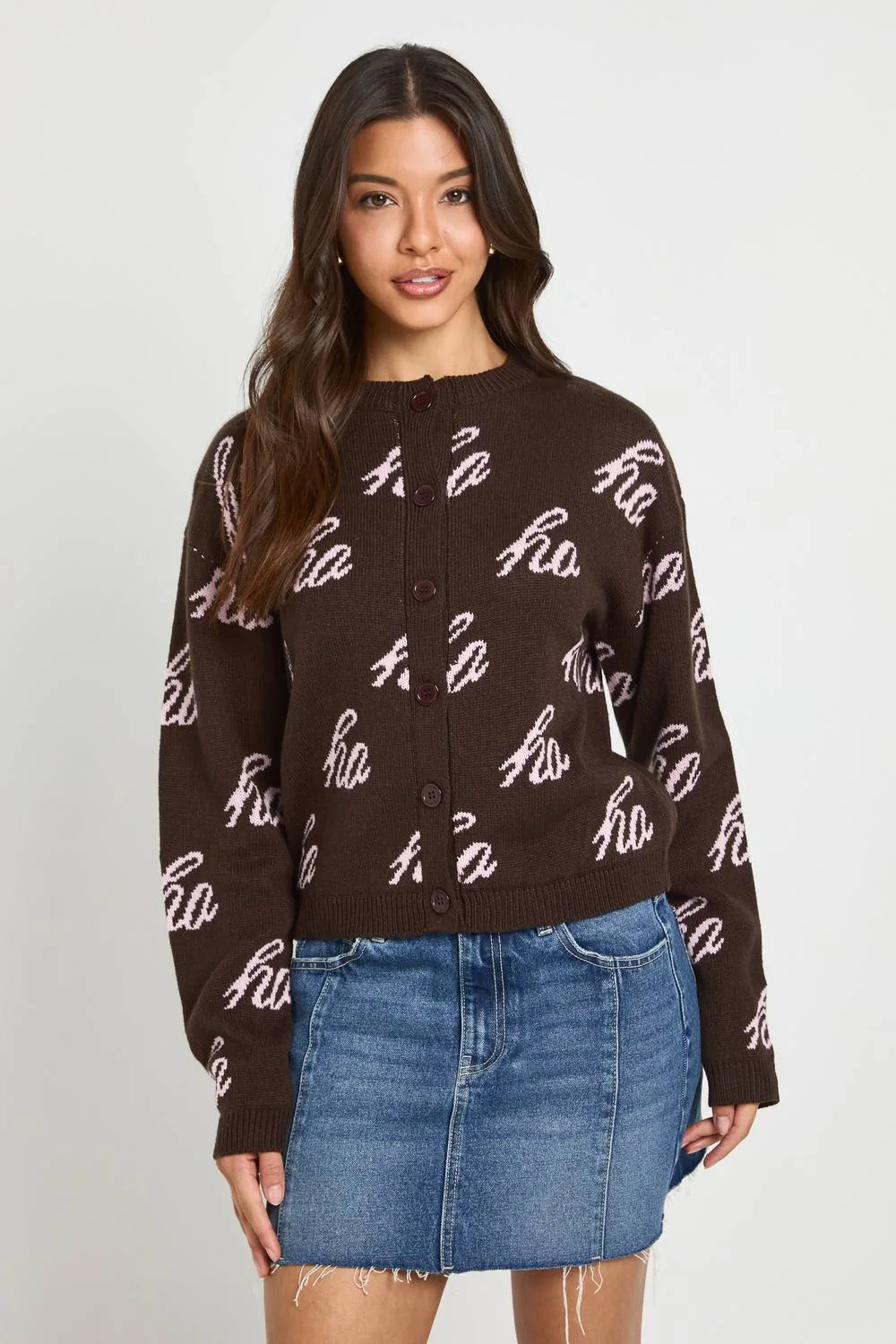 Oversized Ho Ho Ho Christmas Cardigan by boohoo
