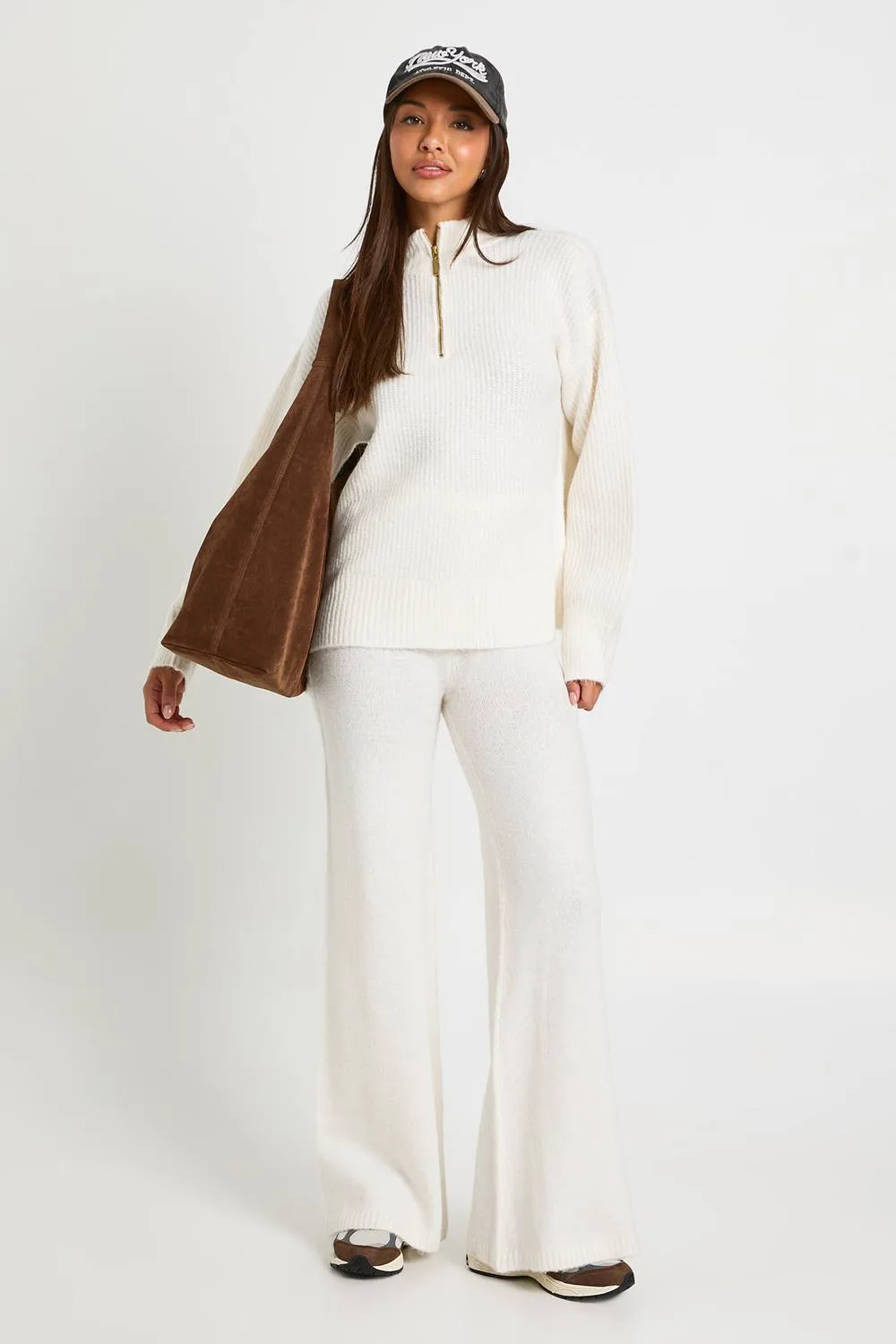 Super Soft Zip Neck Oversized Jumper & Wide Leg Trouser Co-Ord by boohoo