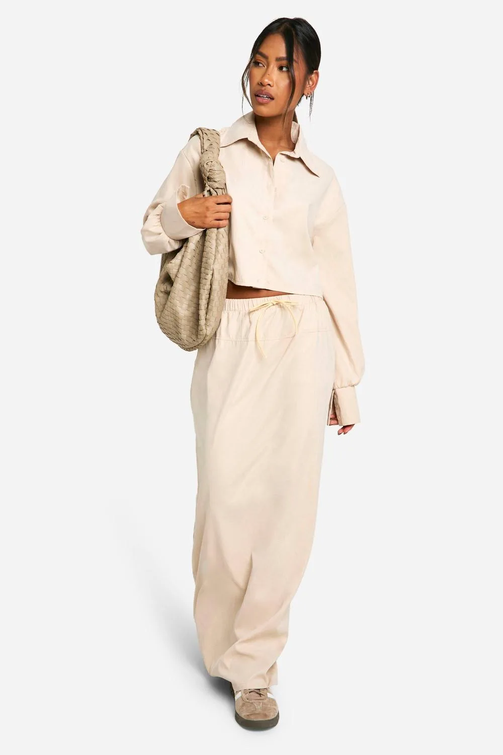 Soft Touch Drawstring Waist Maxi Skirt - Stone by boohoo
