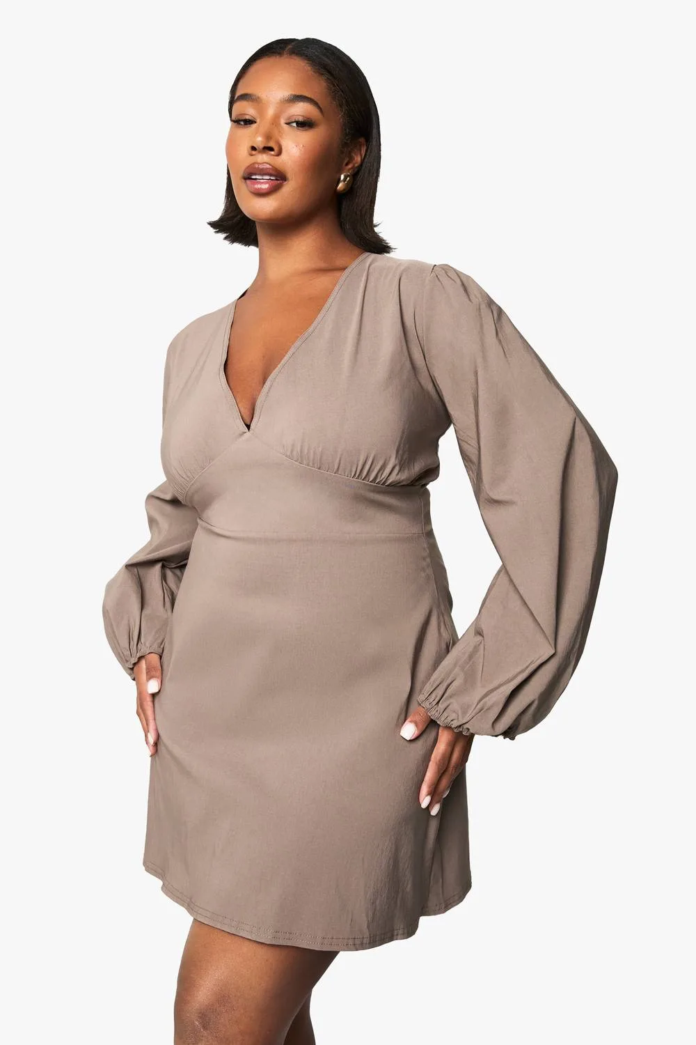 Ruched Blouson Sleeve Shift Dress by boohoo