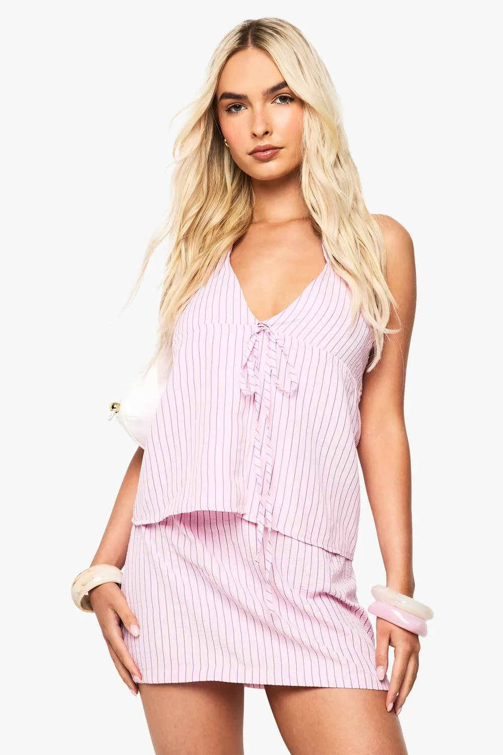 Textured Stripe Halter Top by boohoo