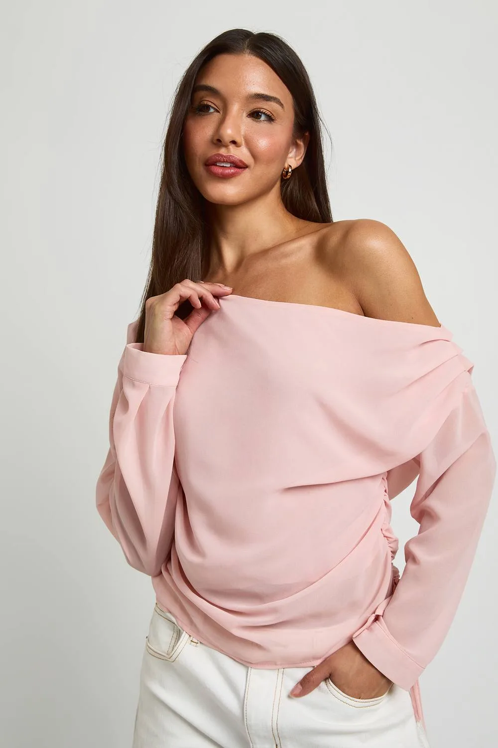 Off the Shoulder Chiffon Blouse by boohoo