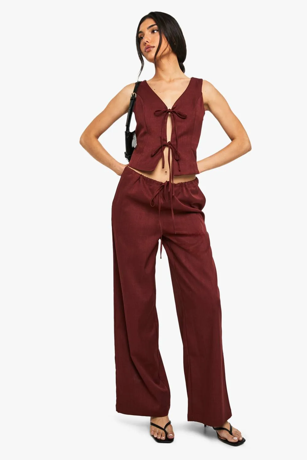 Linen Look Tie Waist Wide Leg Trouser