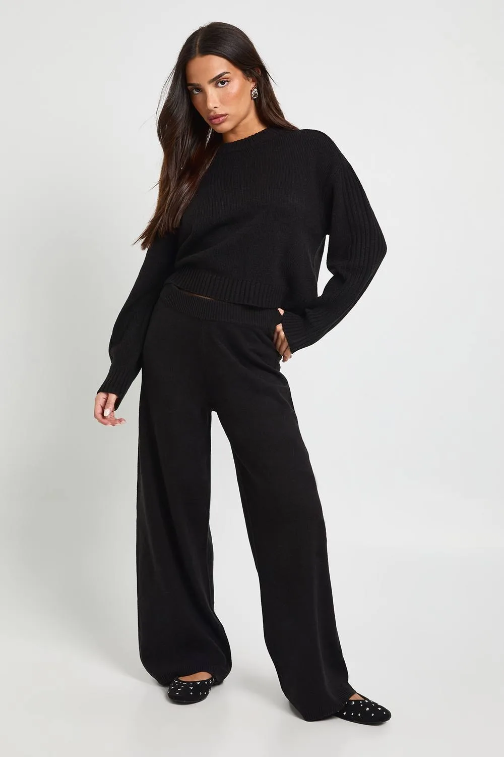 Crew Neck Jumper & Wide Leg Trouser by boohoo