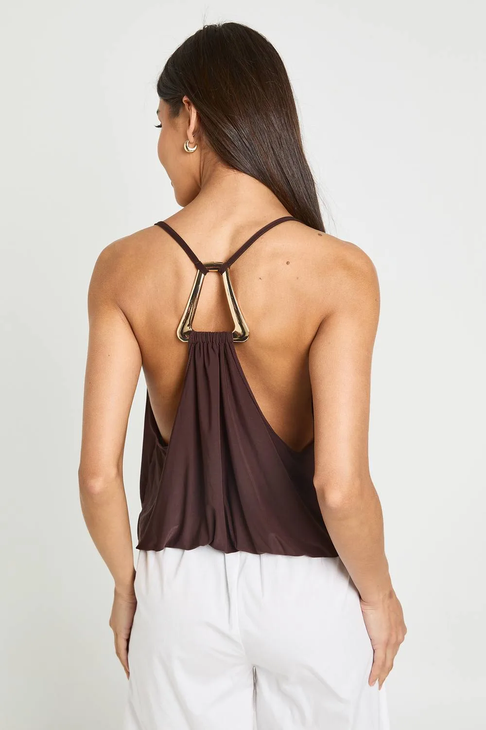 Slinky Back Trim Draped Cowl Neck Blouson Cami Top by boohoo