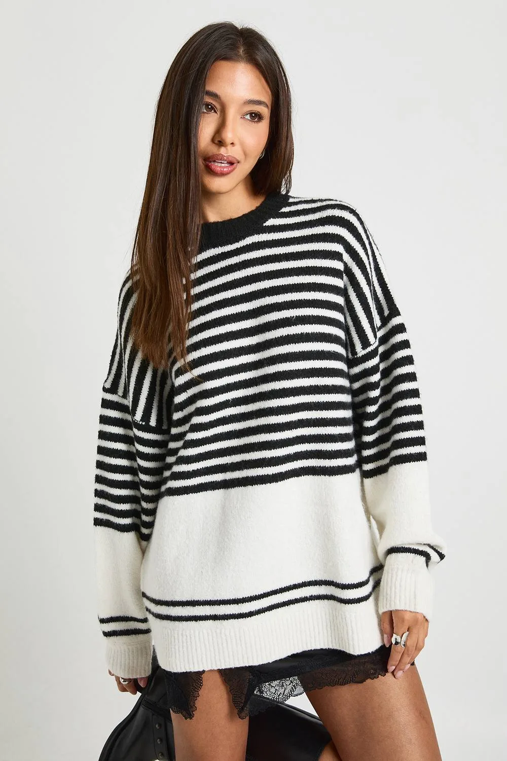 Mixed Stripe Oversized Jumper by boohoo