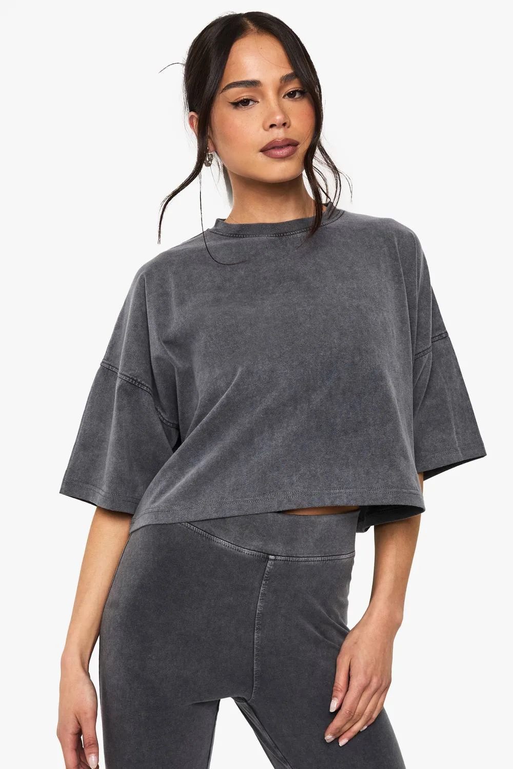 Acid Wash Boxy Crop T-Shirt by boohoo
