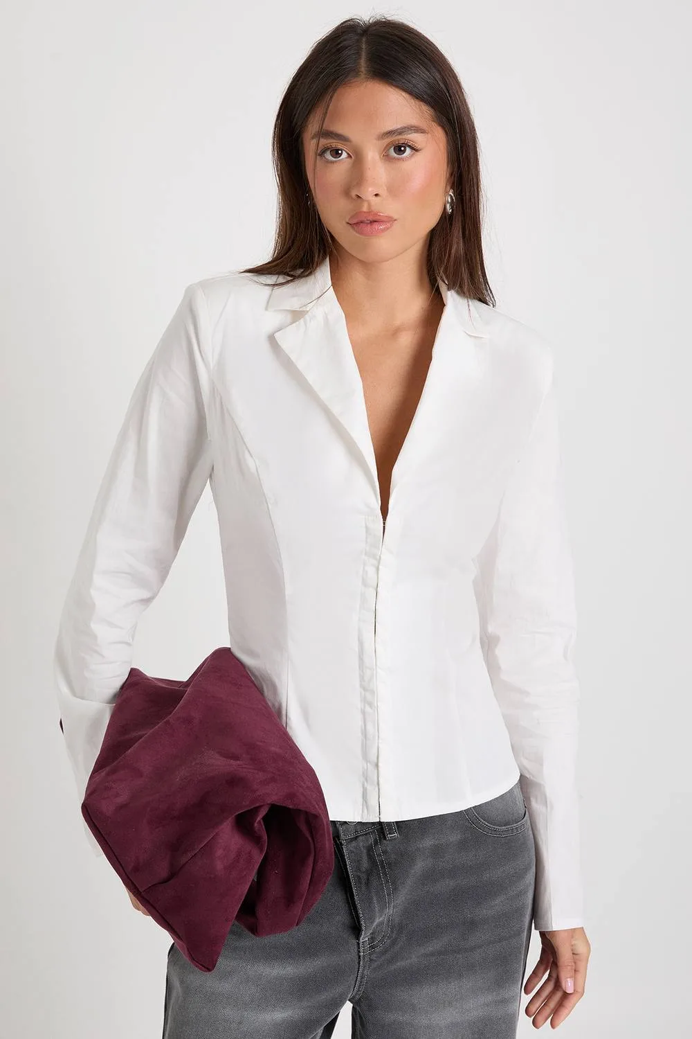 Cotton Poplin Hook & Eye Cinched Shirt by boohoo