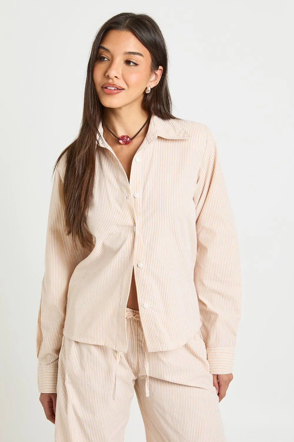 Cotton Poplin Stripe Oversized Shirt by boohoo