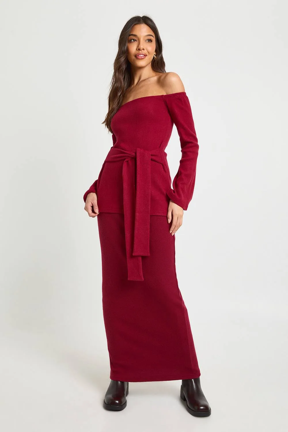 Brushed Rib Maxi Skirt by boohoo