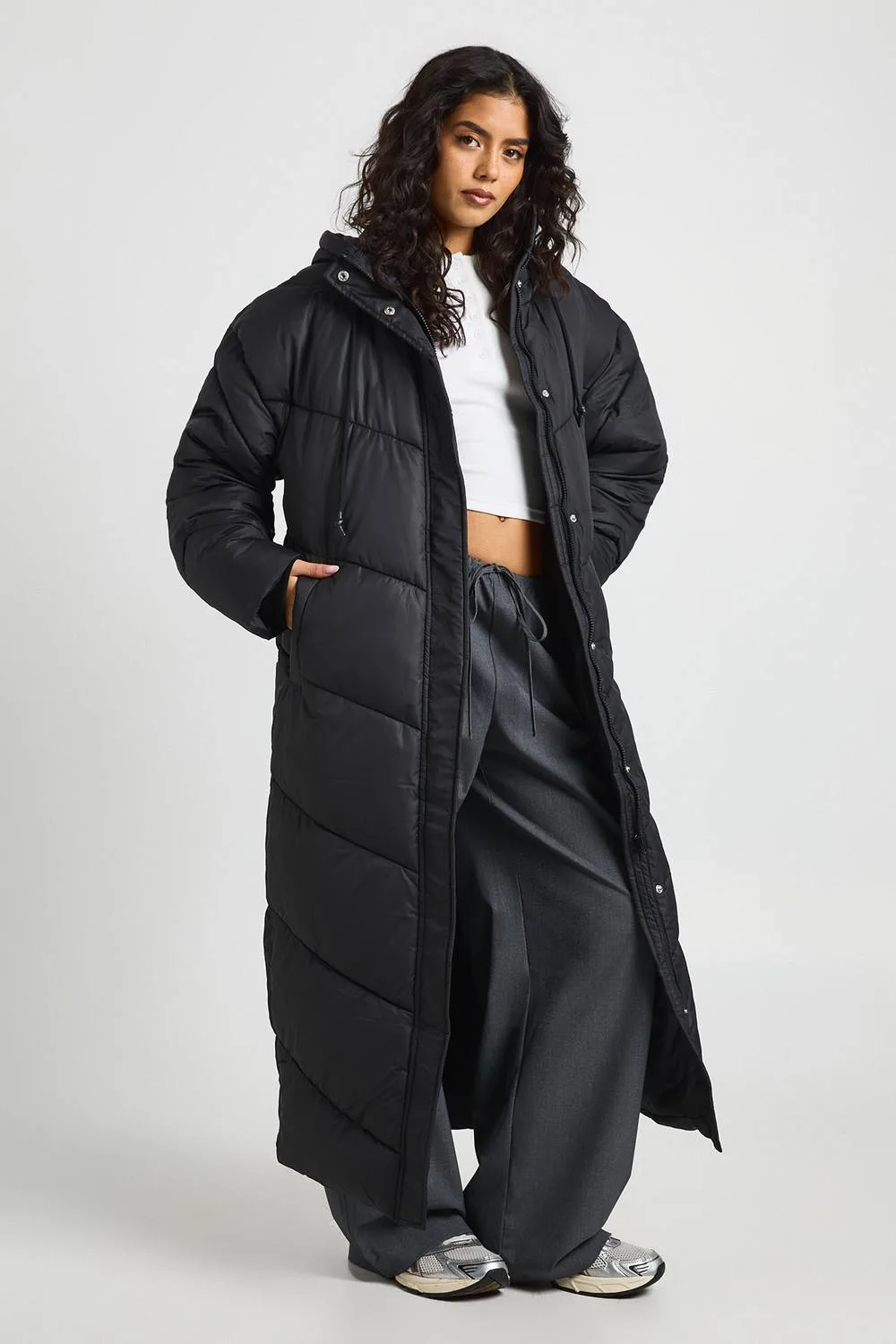 Hooded Quilt Detail Maxi Puffer Jacket by boohoo