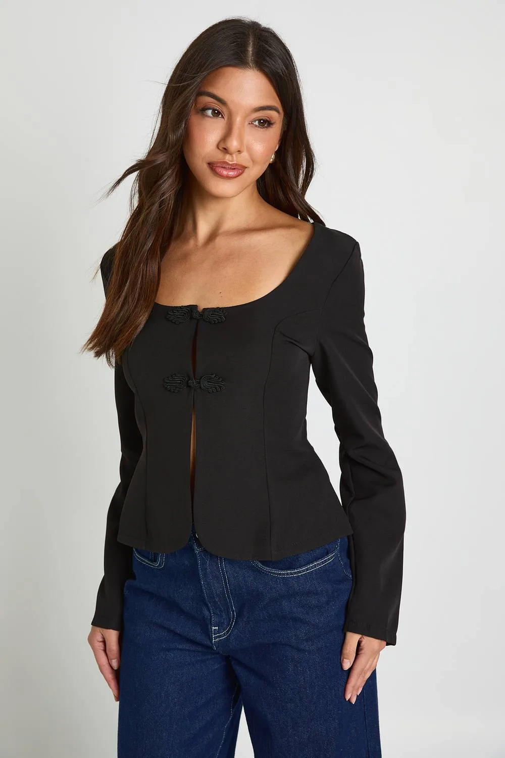 Trim Detail Long Sleeve Tailored Top by boohoo