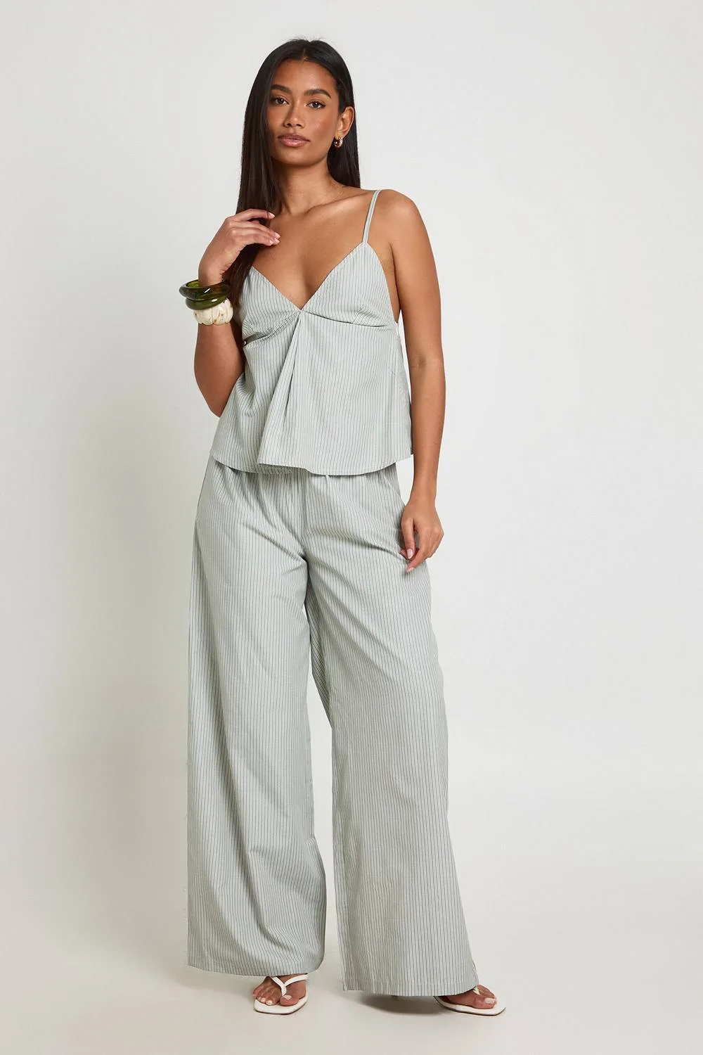 Stripe Poplin Cami & Wide Leg Trouser Set by boohoo